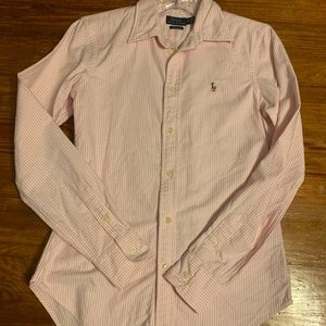 Pink Striped Oxford Shirt by Polo Ralph Lauren.
